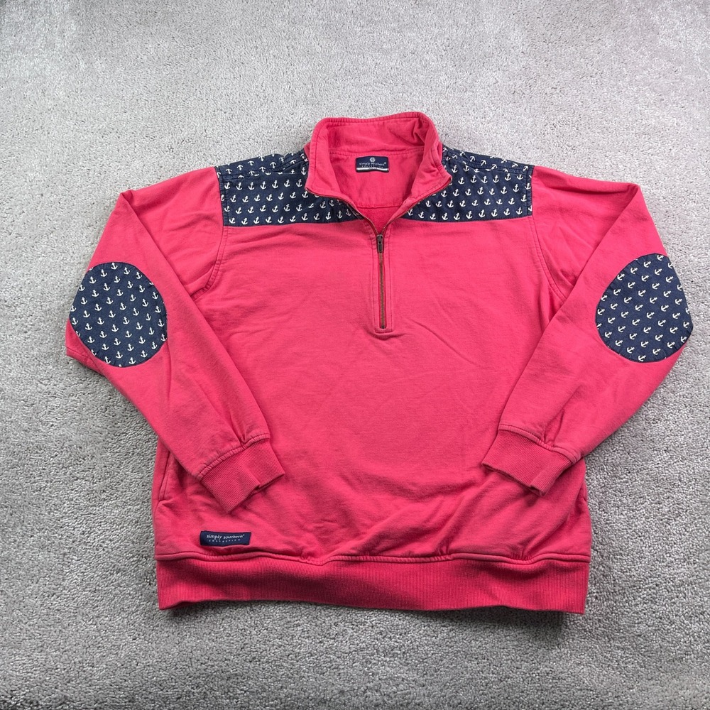 Simply Southern Sweatshirt Womens Medium Pink Nautical Anchor Elbow Patches